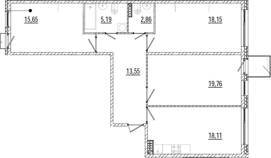 3-комнатная квартира 93.88 м², 5/9 эт., ЖК «Мануфактура James Beck»